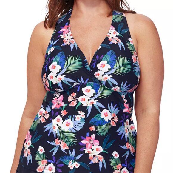 Island Escape Plus Size Floral-Print H-Back Tankini Top NWT Sz 20W - Picture 2 of 11